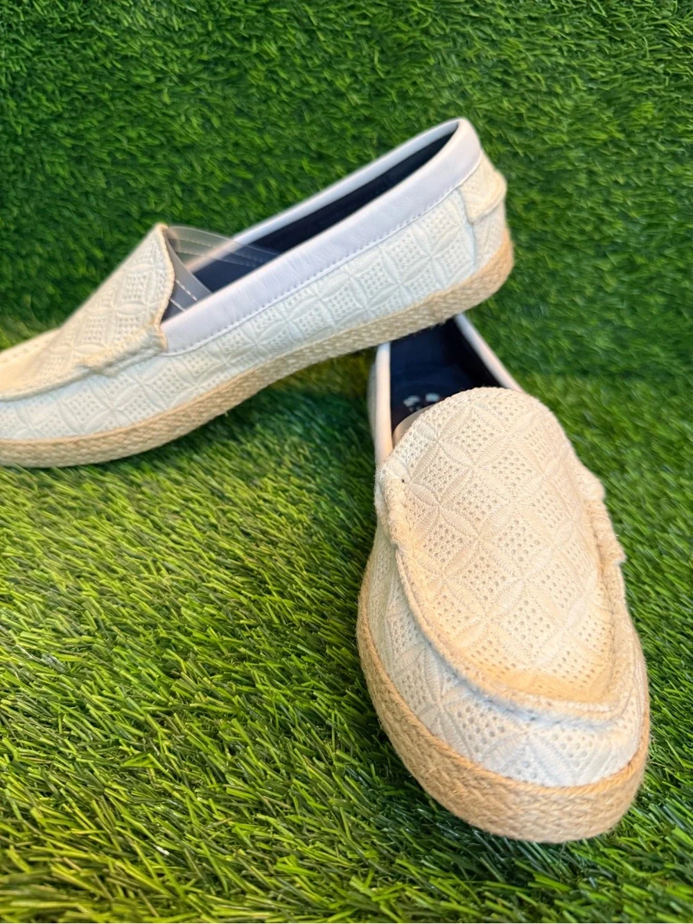 Cole Haan Cream Woven Espadrille eyelet jute woven  Slip-Ons w 10b